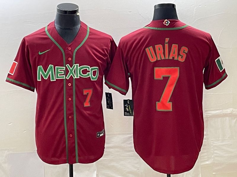 Men 2023 World Cub Mexico 7 Urias Red orange Nike MLB Jersey2